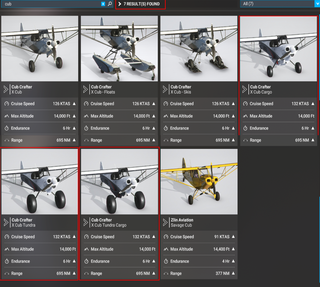 xCub: modelos agregados en MSFS2020